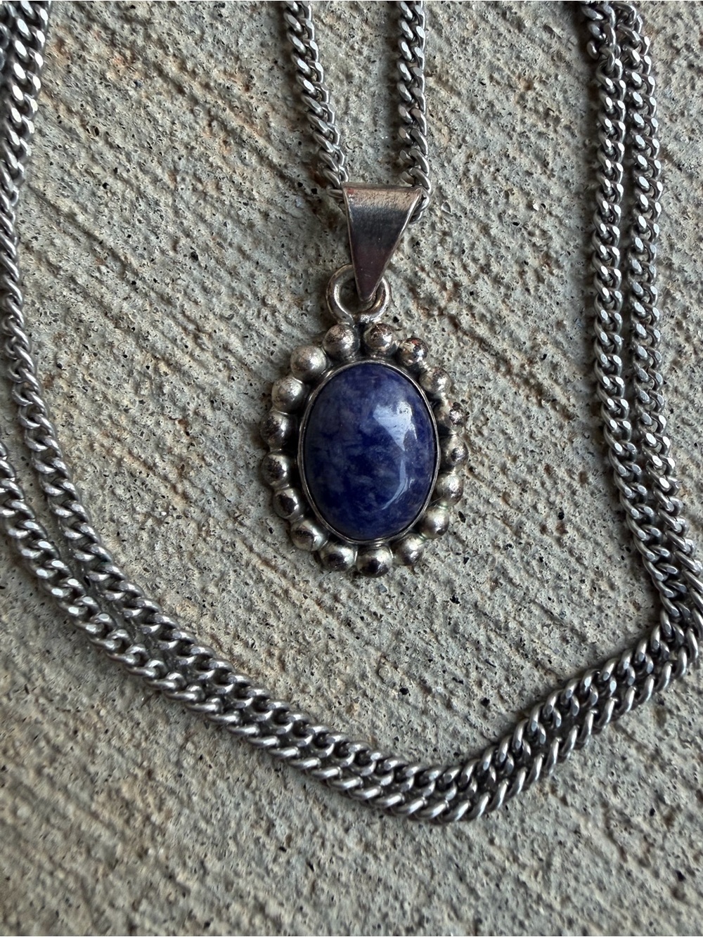 Necklace sodalite lapis oval pendant 925 necklace sterling silver Mexico